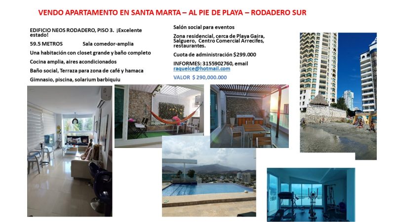 VENTA DE APARTAMENTO EN SANTA MARTA AL PIE DE LA PLAYA